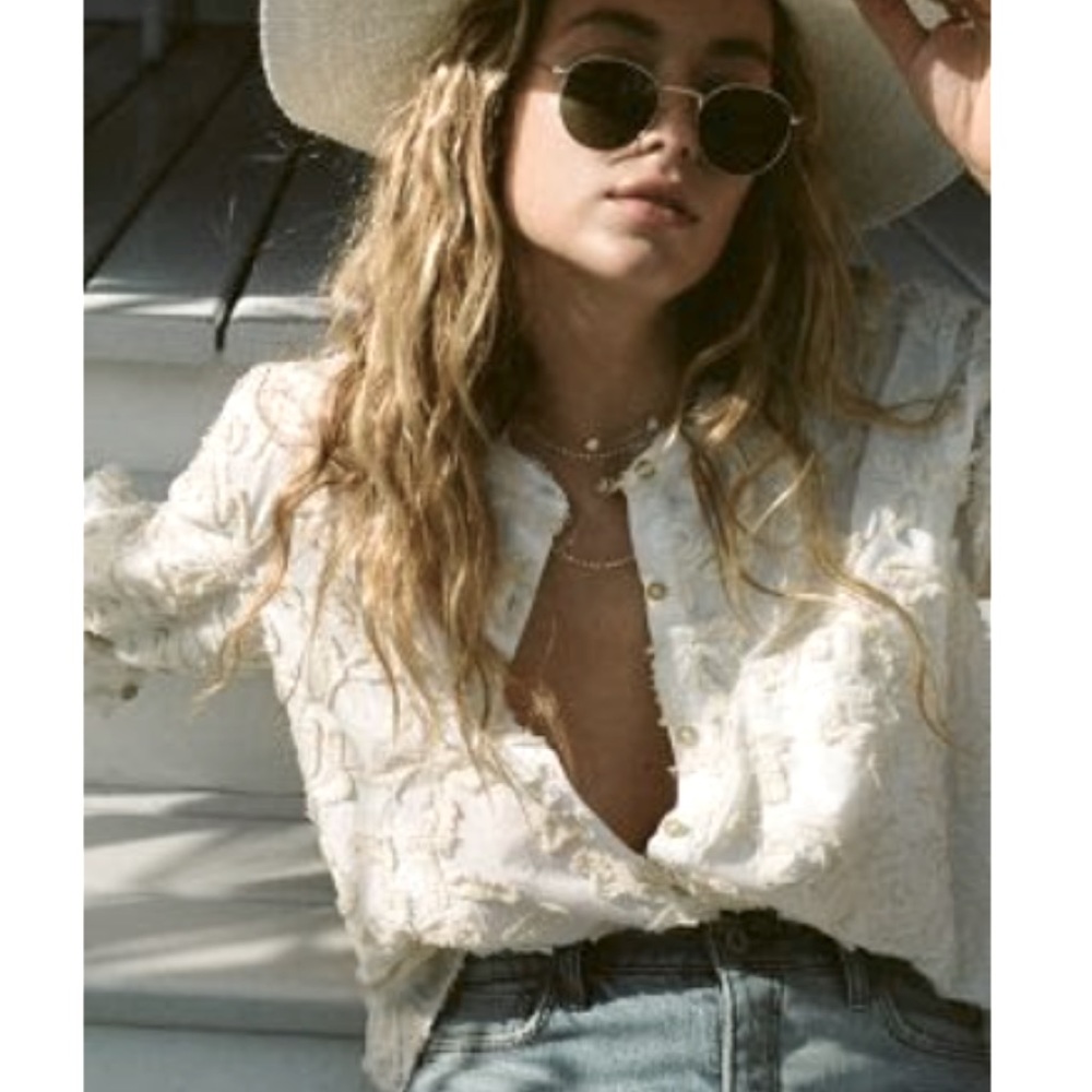 Anthropologie Cream Button Down Shirt